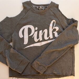 Victoria's Secret PINK Gray Cold-Shoulder Sweatshirt with White Logo